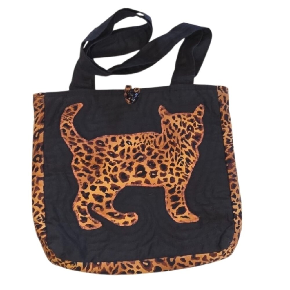 Leopard Jaguar Tote Bag Black Cat Animal Print Kitschy Purse Gift